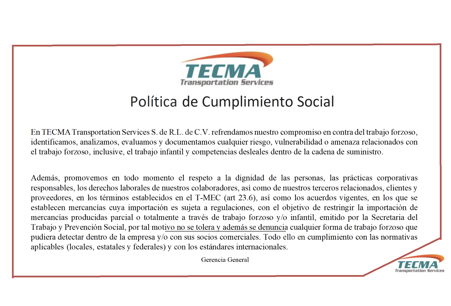 Documento oficial de la Política de Cumplimiento Social